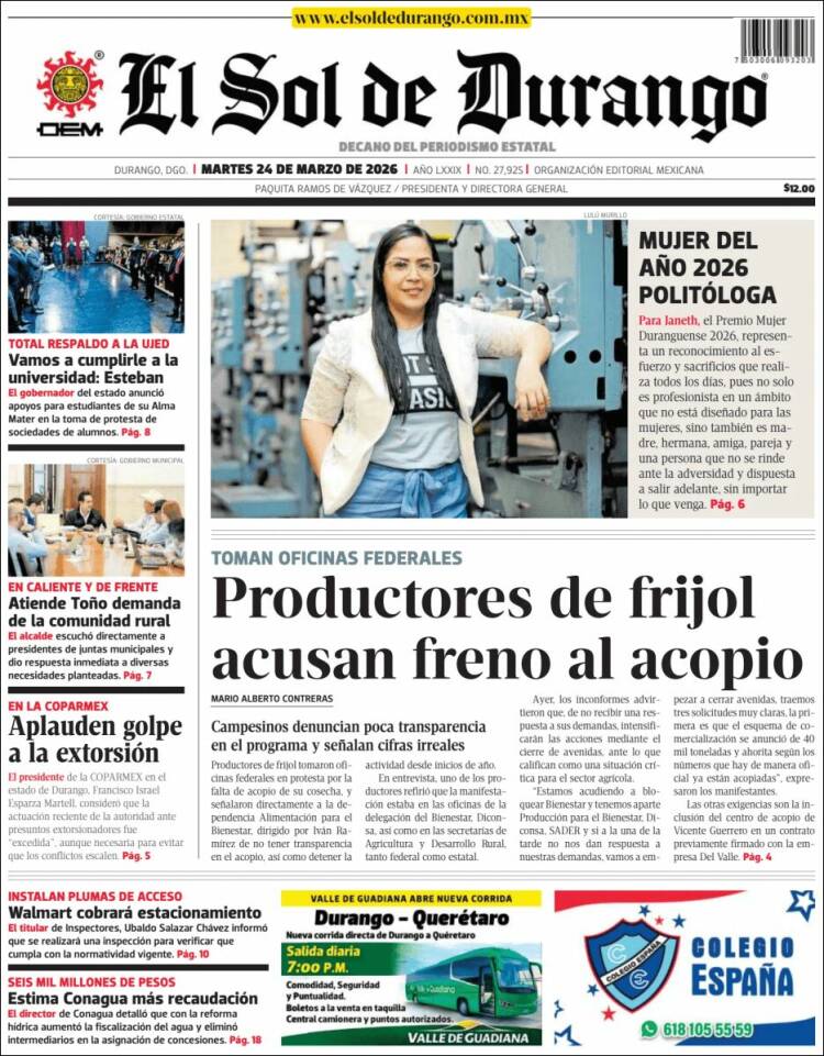 Portada de El Sol de Durango (M&eacute;xico)