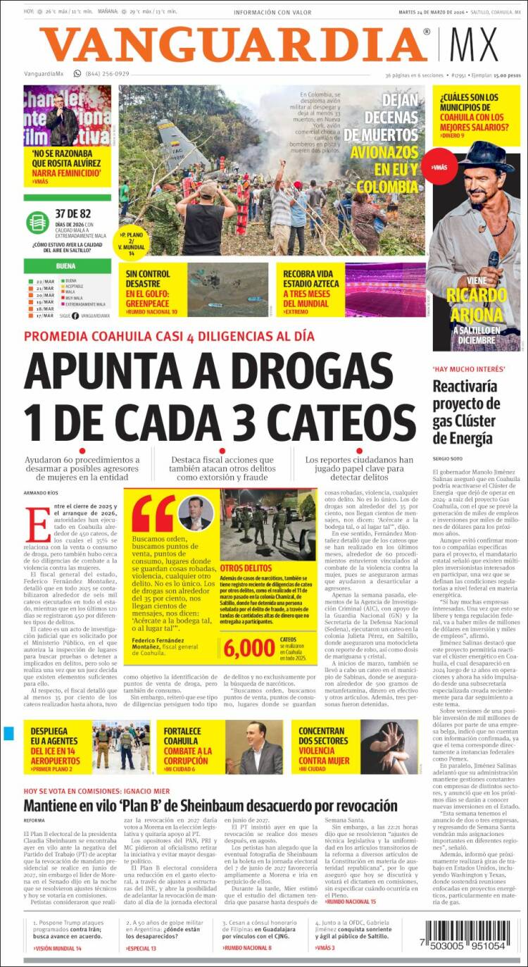 Portada de Vanguardia (M&eacute;xico)