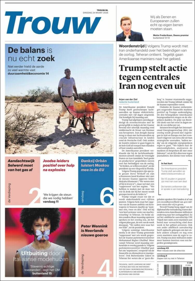 Portada de Trouw (Pa&iacute;ses Bajos)
