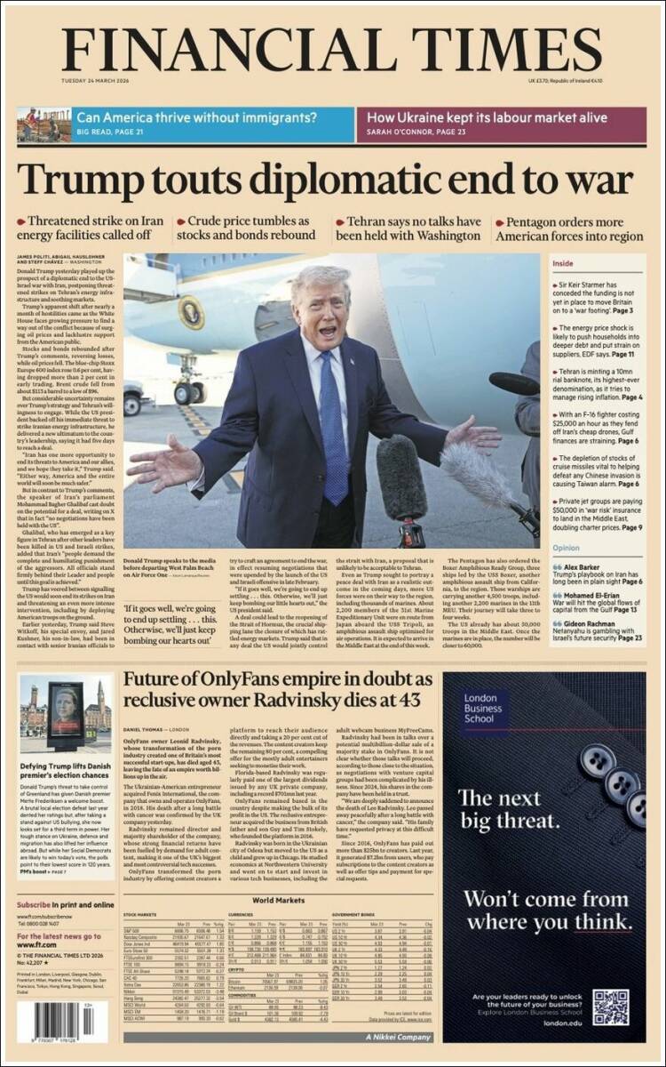 Portada de Financial Times (Reino Unido)