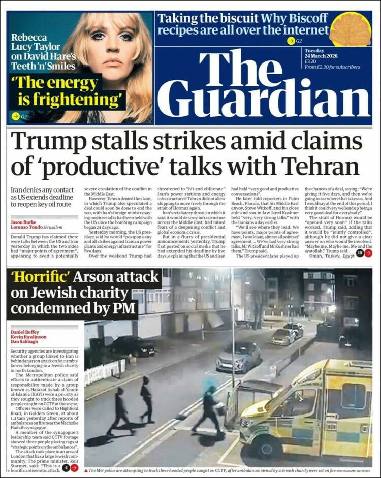 Portada de The Guardian (Reino Unido)