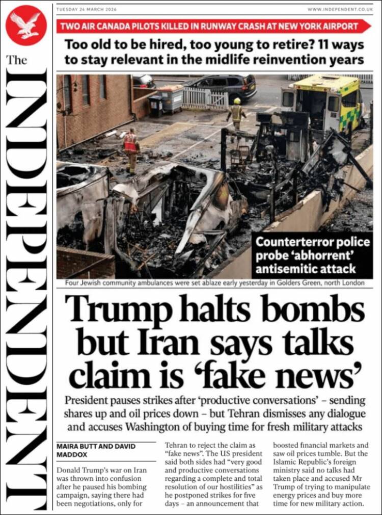Portada de The Independent (Reino Unido)