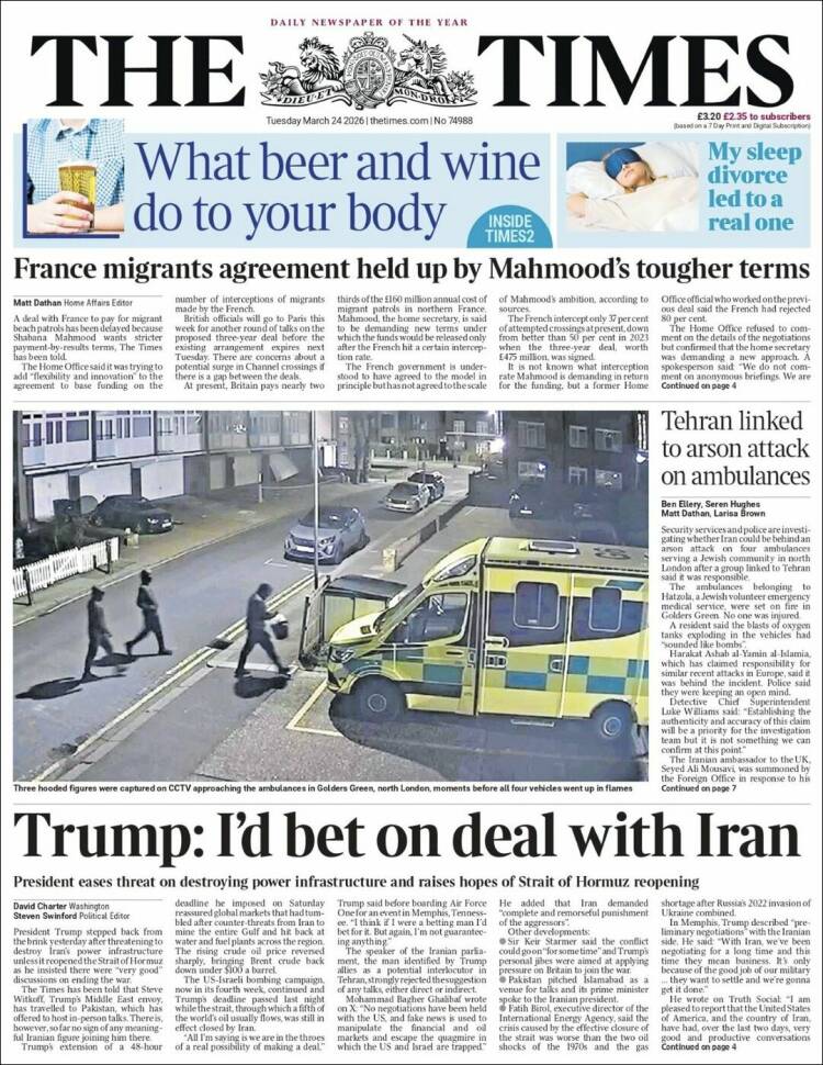 Portada de The Times (Reino Unido)