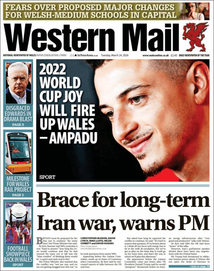 Portada de Western Mail (Reino Unido)