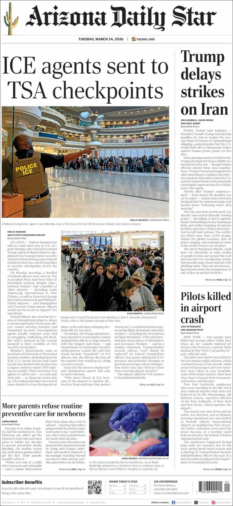 Portada de Arizona Daily Star (USA)