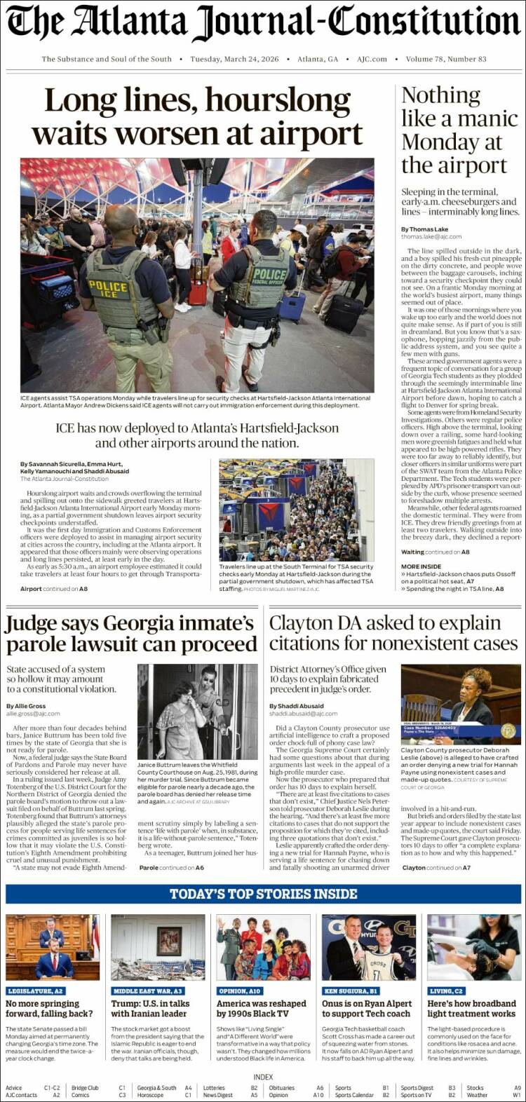 Portada de The Atlanta Journal-Constitution (USA)