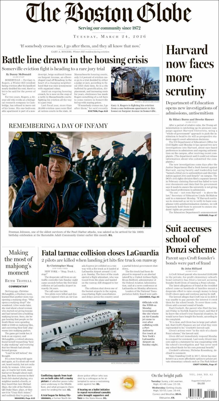 Portada de Boston Globe (USA)