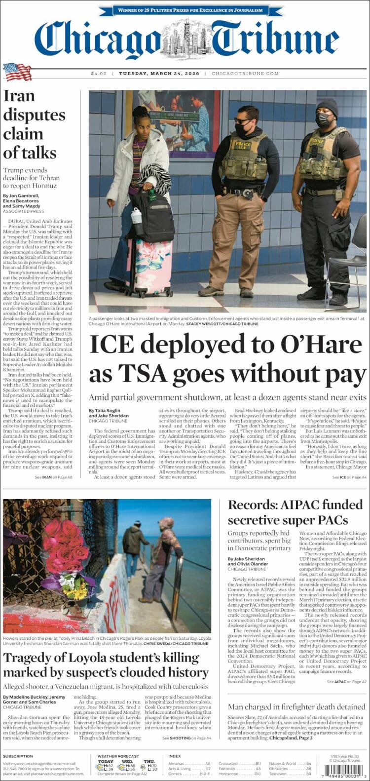 Portada de Chicago Tribune (USA)