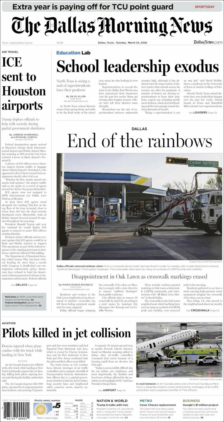 Portada de Dallas Morning News (USA)