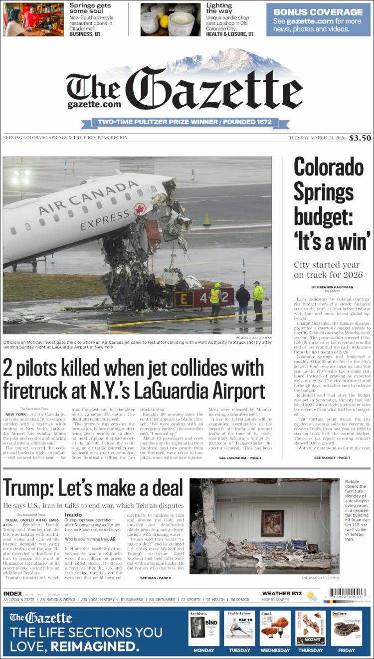 Portada de The Gazette (USA)