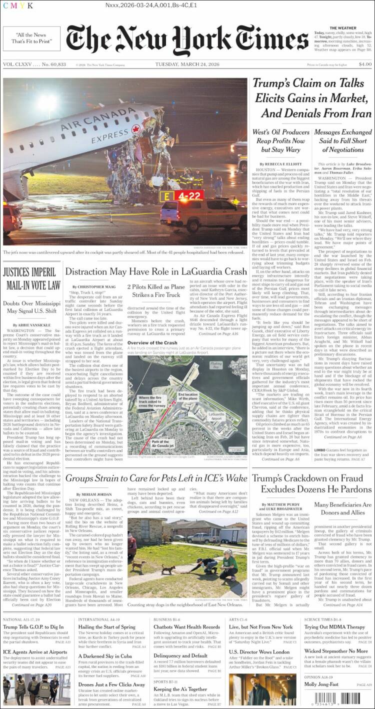 Portada de New York Times (USA)