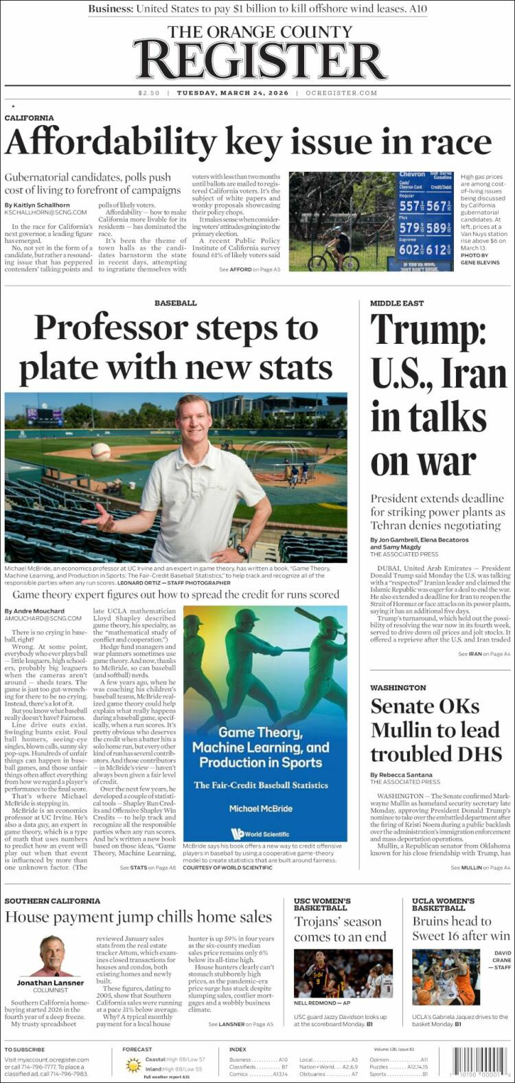 Portada de The Orange County Register (USA)