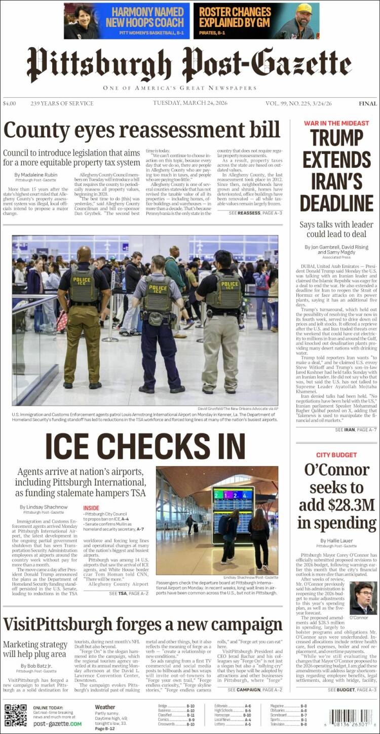 Portada de Pittsburgh Post-Gazette (USA)