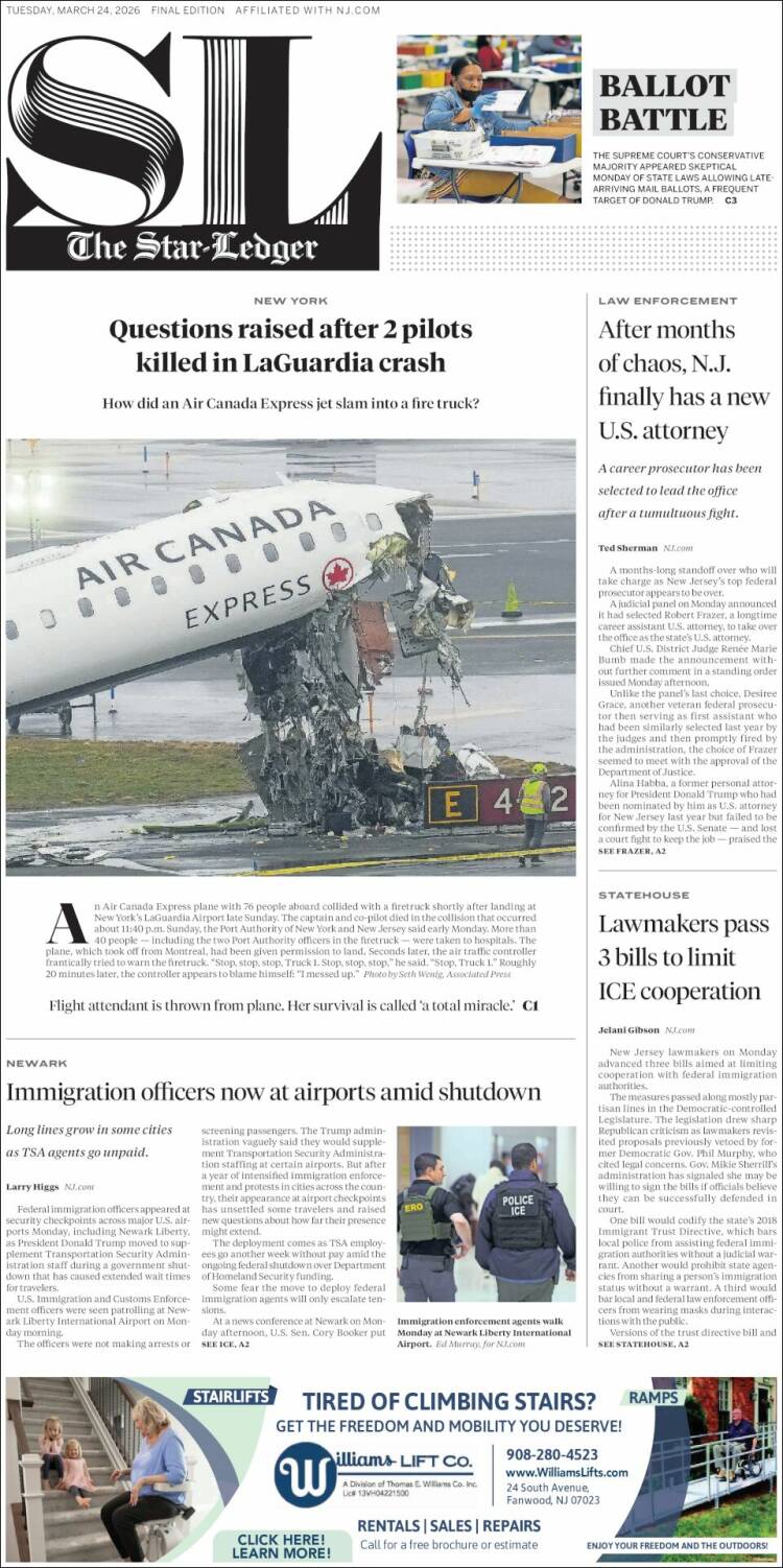 Portada de Star-Ledger (USA)