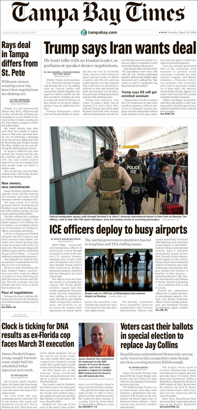 Portada de Tampa Bay Times (USA)