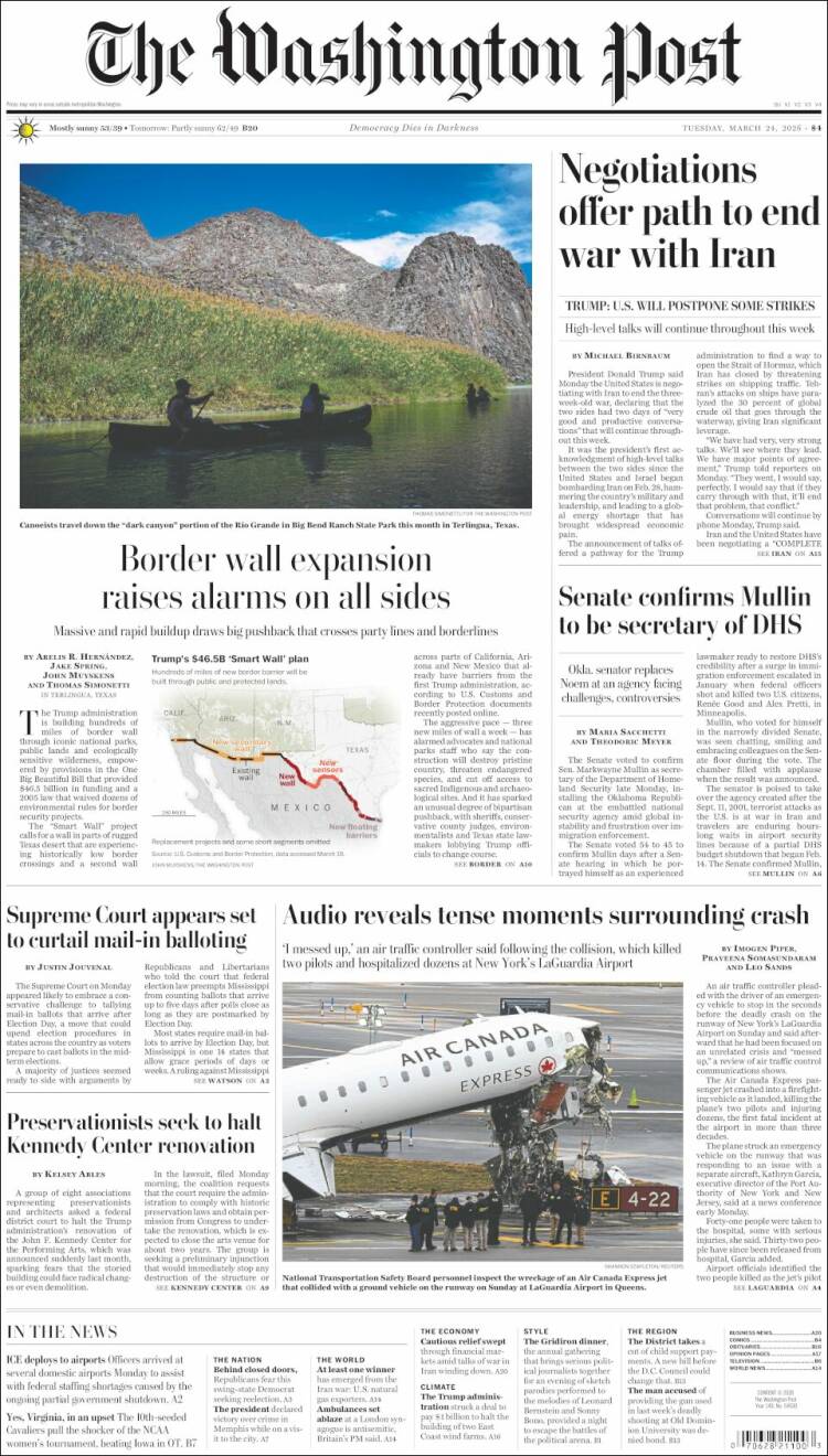 Portada de The Washington Post (USA)