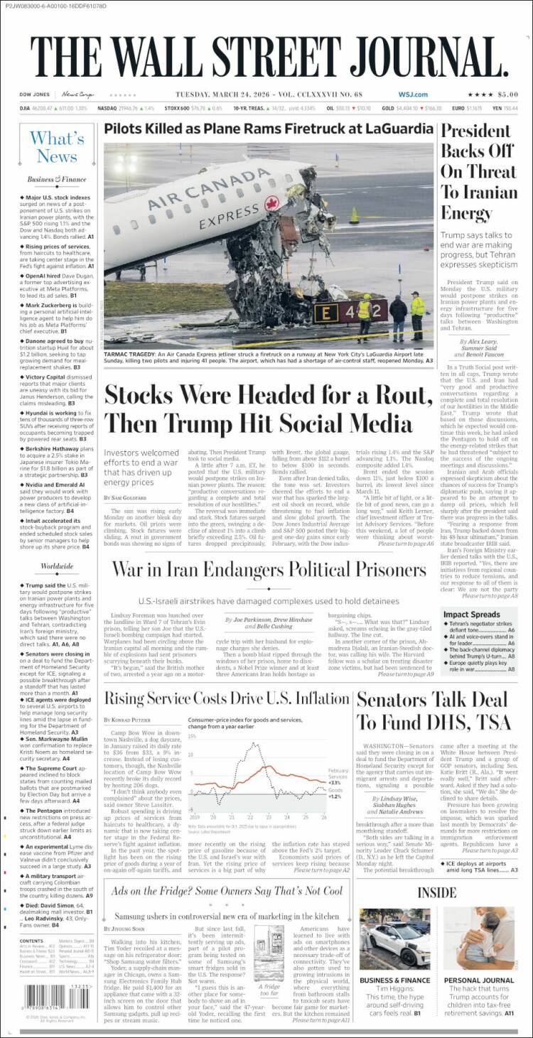 Portada de Wall Street Journal (USA)