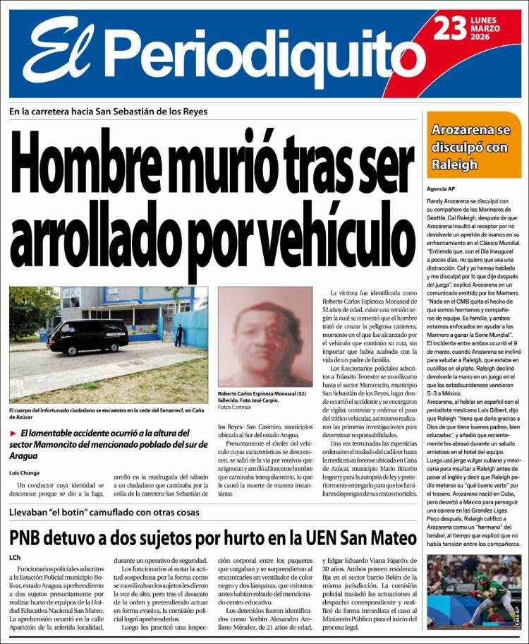Portada de Periodiquito de Aragua (Venezuela)