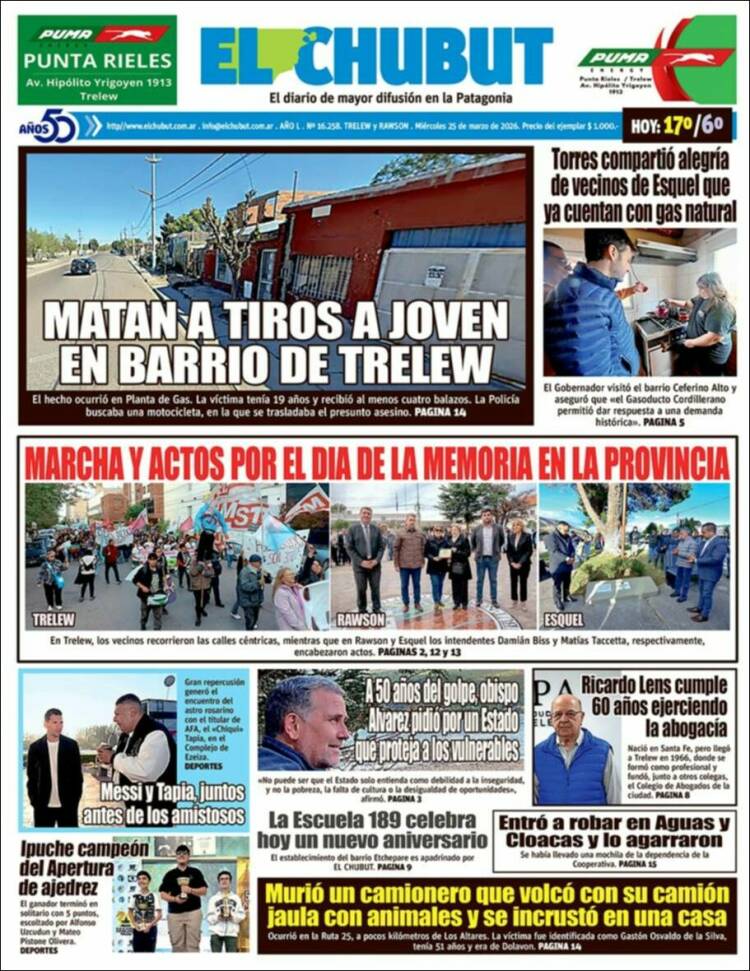 Portada de El Chubut (Argentina)