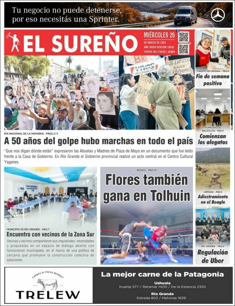 Portada de Diario El Sureño (Argentina)