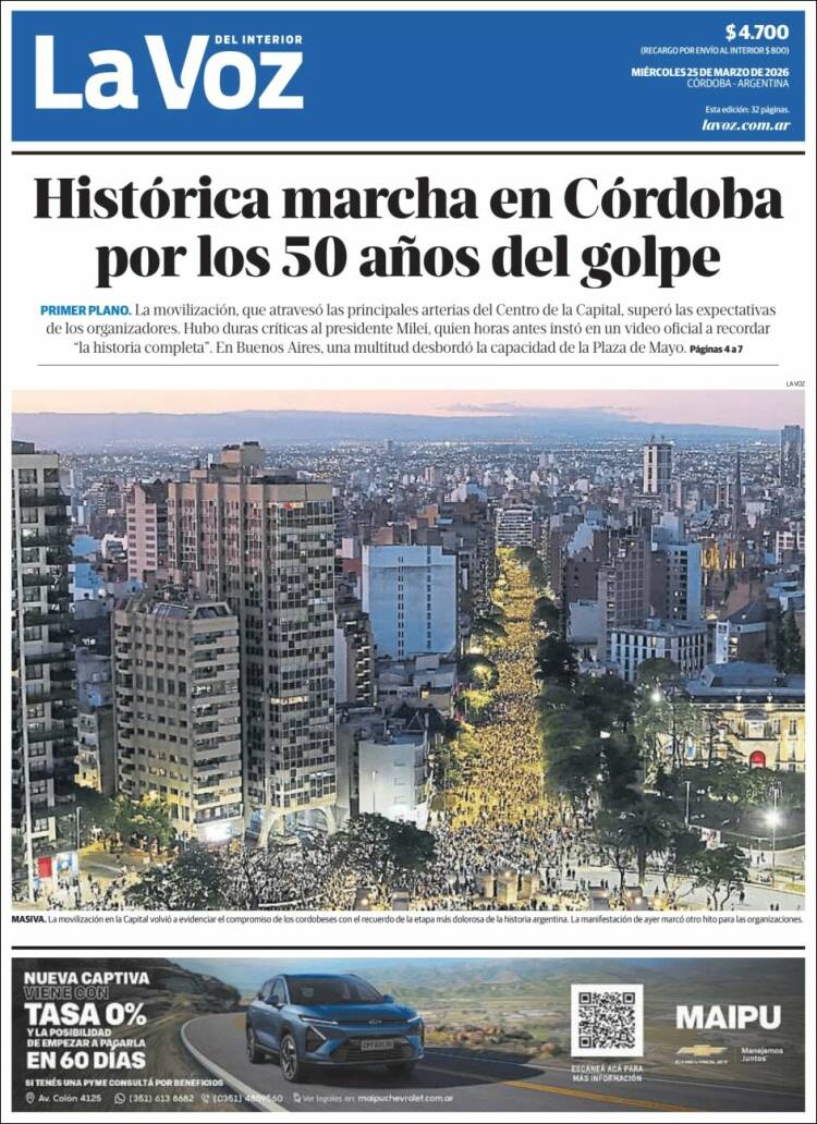 Portada de La Voz del Interior (Argentina)