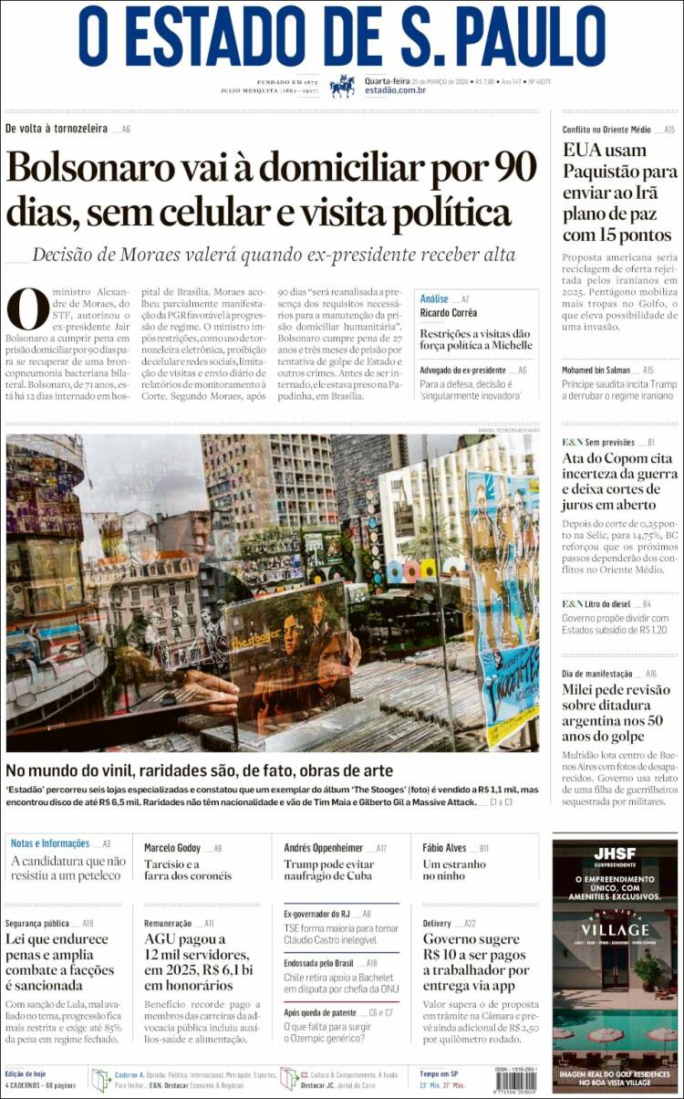 Portada de O Estado de São Paulo (Brasil)