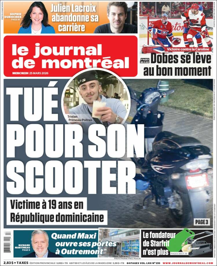Portada de Le Journal de Montréal (Canad&aacute;)