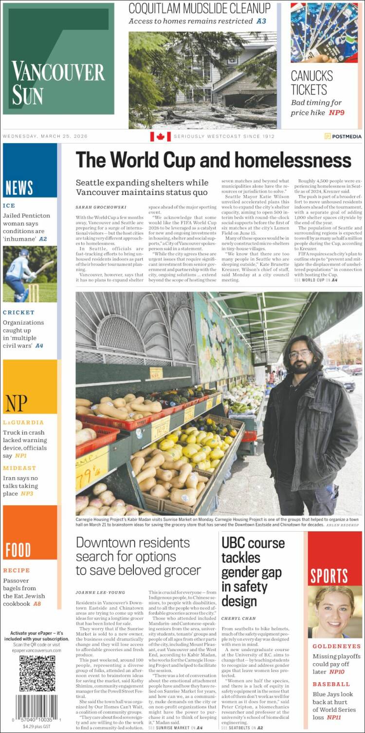 Portada de The Vancouver Sun (Canad&aacute;)