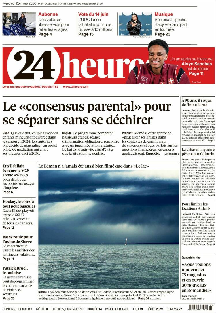Portada de 24 Heures (Suiza)