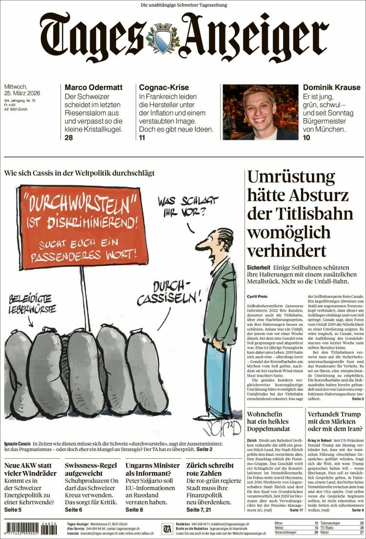 Portada de Tages-Anzeiger (Suiza)