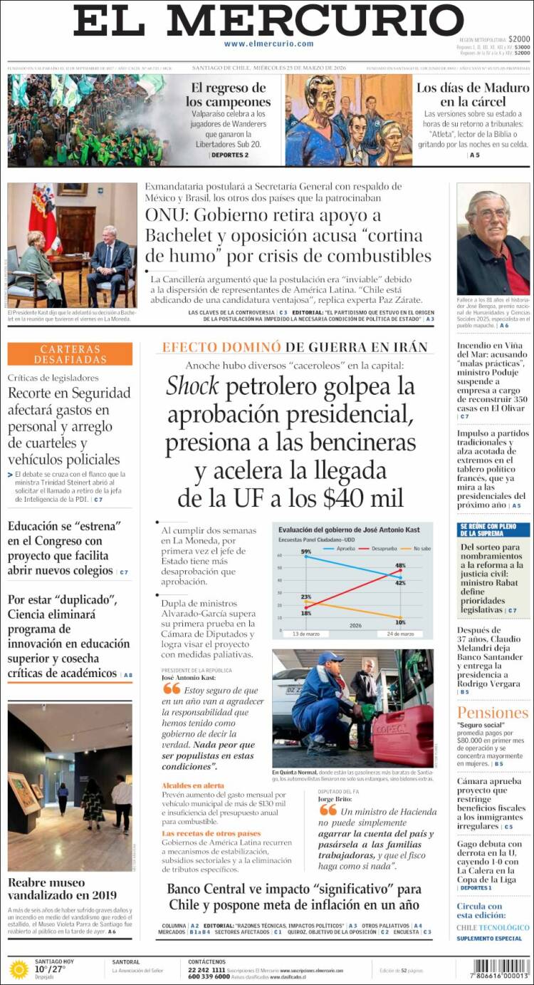 Portada de El Mercurio (Chile)