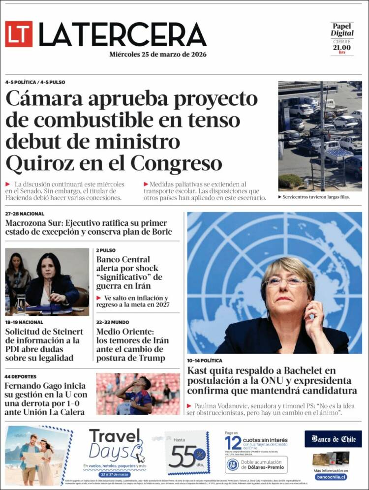 Portada de La Tercera (Chile)