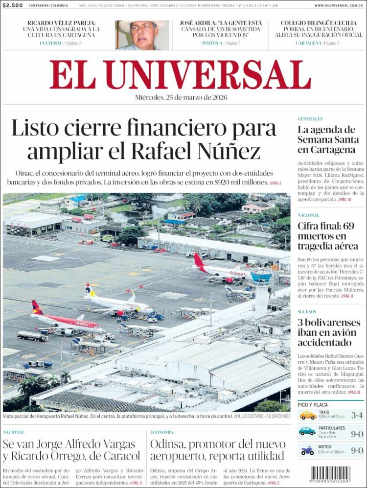 Portada de El Universal (Colombia)