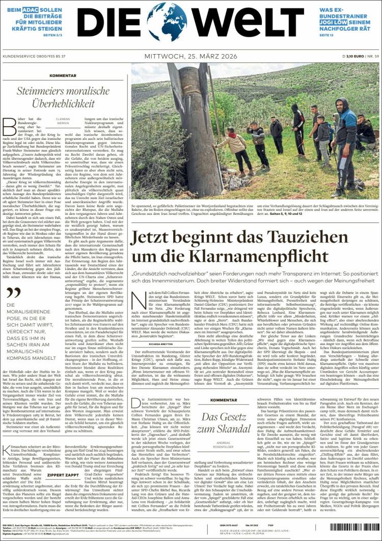Portada de Die Welt (Alemania)