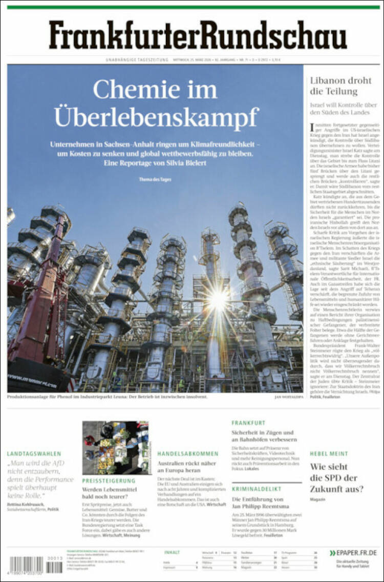 Portada de Frankfurter Rundschau (Alemania)