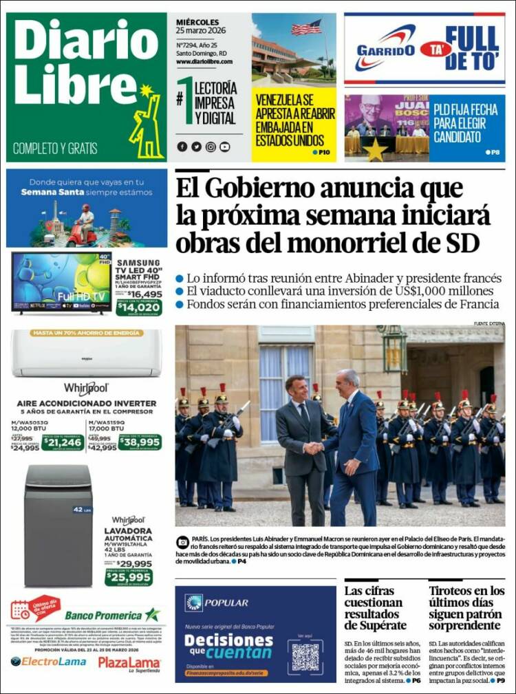 Portada de Diario Libre (R. Dominicana)
