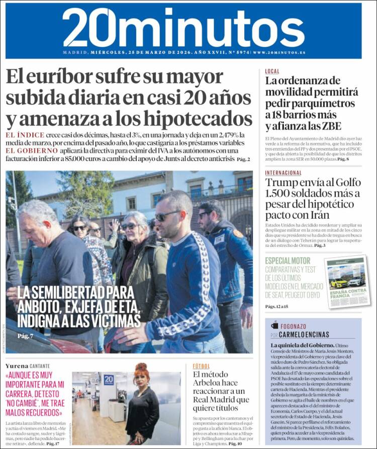 Portada de 20 Minutos - Madrid (Espa&ntilde;a)