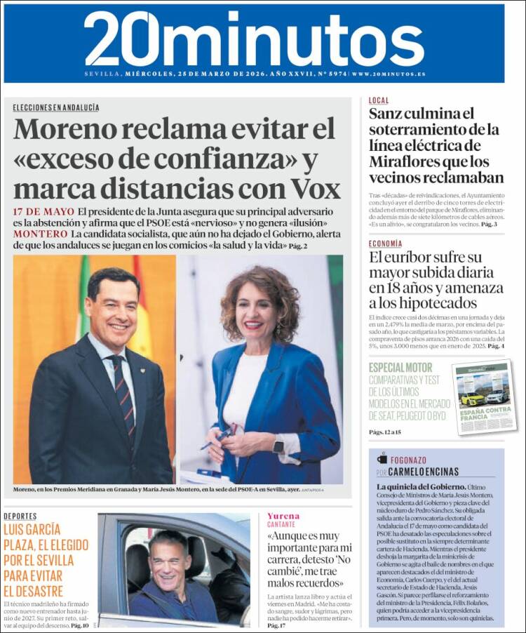 Portada de 20 Minutos - Sevilla (Espa&ntilde;a)