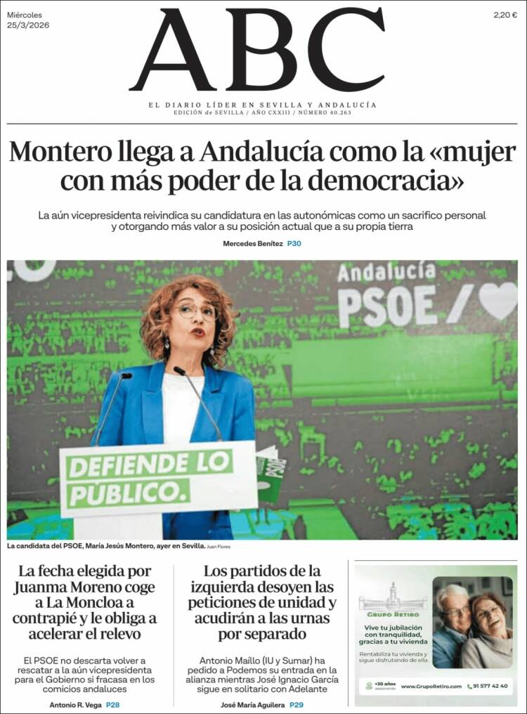 Portada de ABC - Sevilla (Espa&ntilde;a)