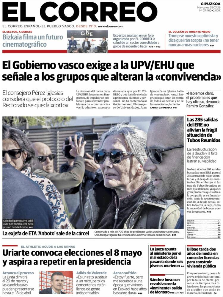 Portada de El Correo - Guipuzcoa (Espa&ntilde;a)