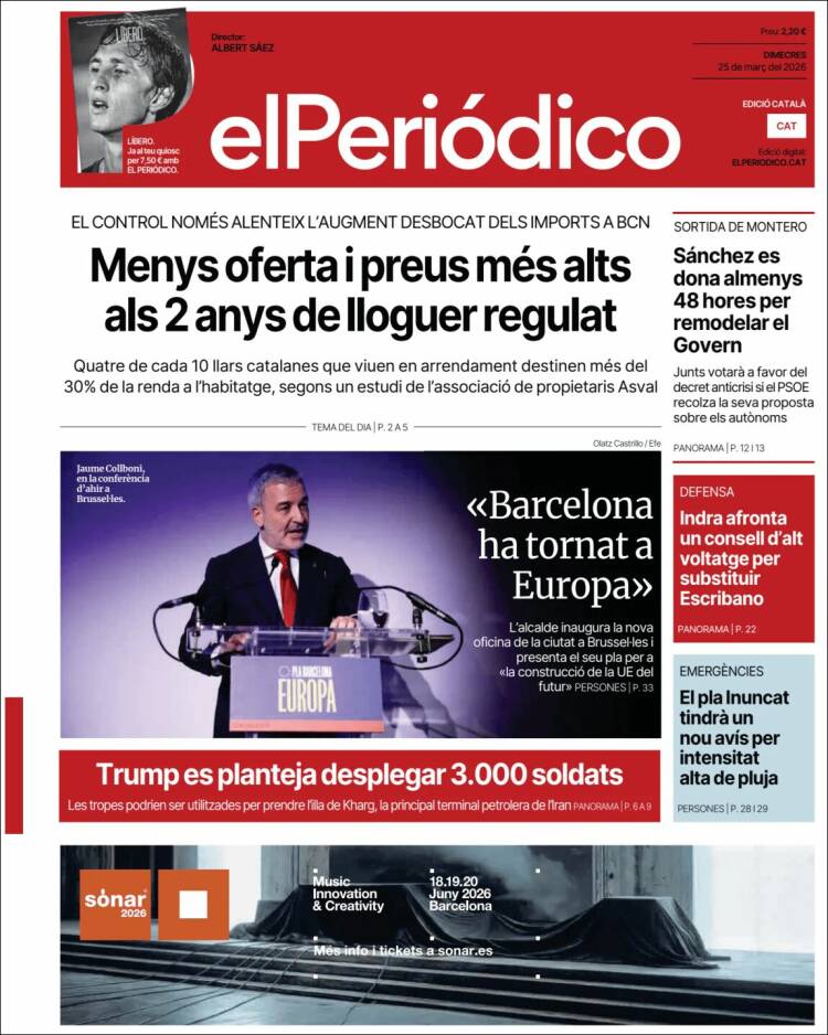 Portada de El Periódico de Catalunya (Espa&ntilde;a)