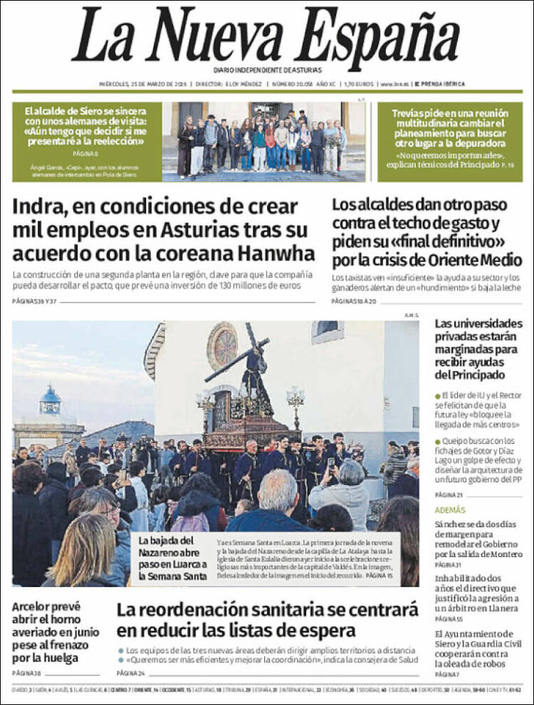 Portada de La Nueva España (Espa&ntilde;a)