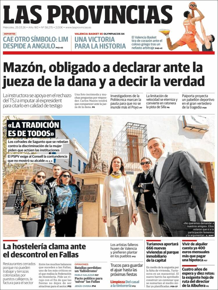 Portada de Las Provincias (Espa&ntilde;a)