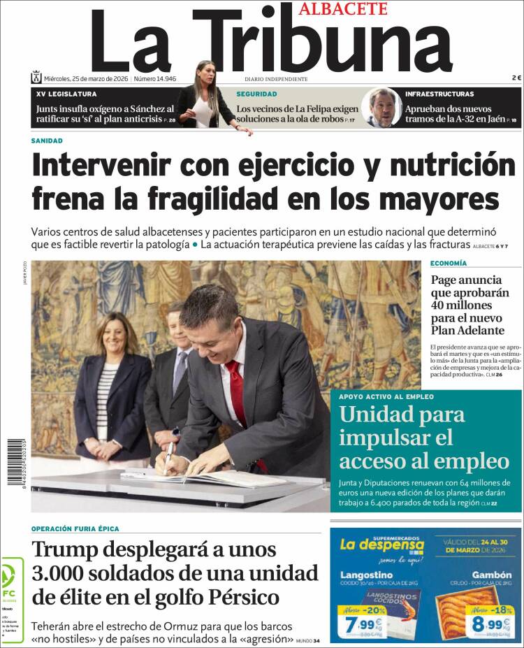 Portada de La Tribuna de Albacete (Espa&ntilde;a)