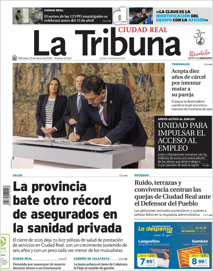 Portada de La Tribuna de Ciudad Real (Espa&ntilde;a)