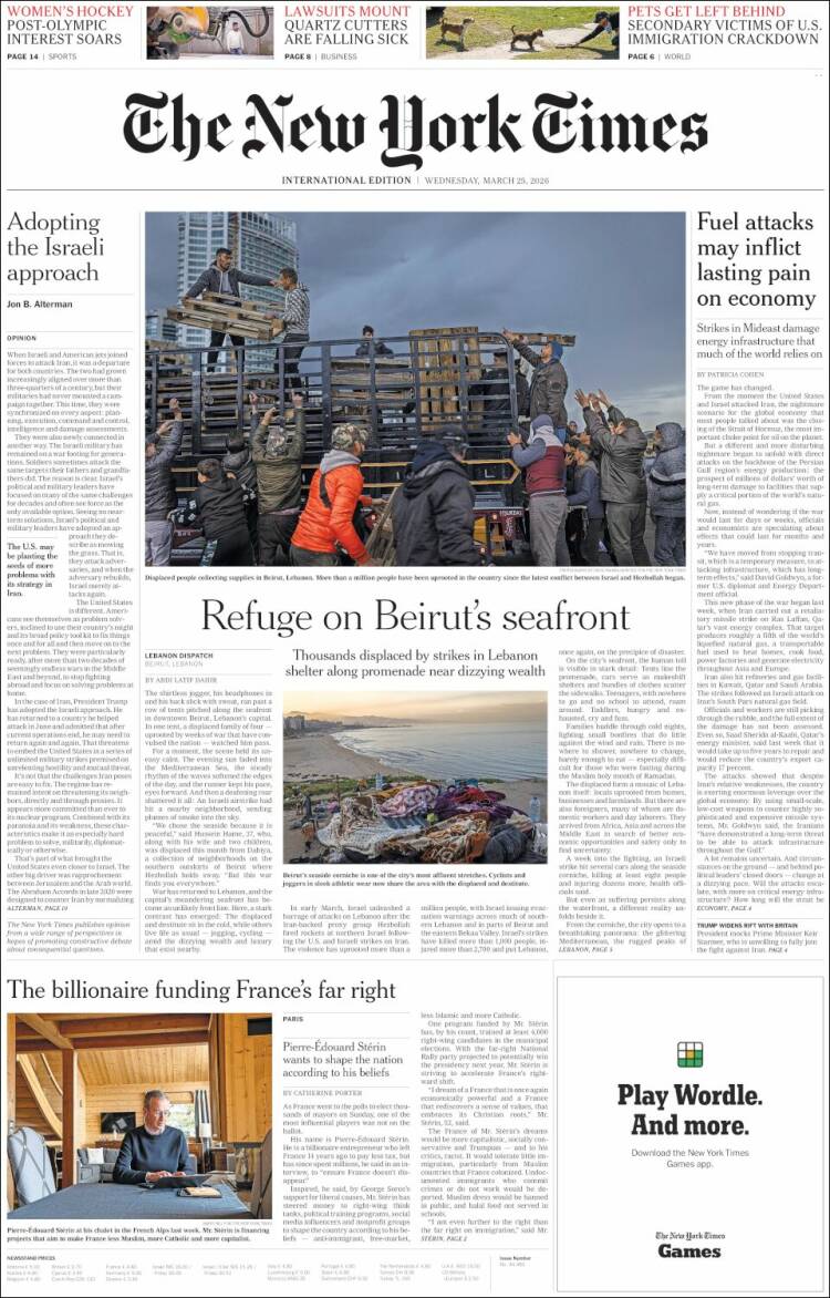 Portada de International New York Times (Europa)