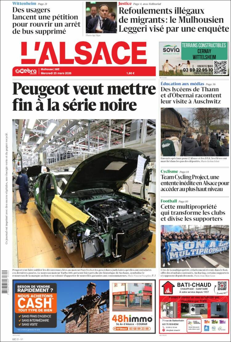 Portada de Journal L'Alsace (Francia)