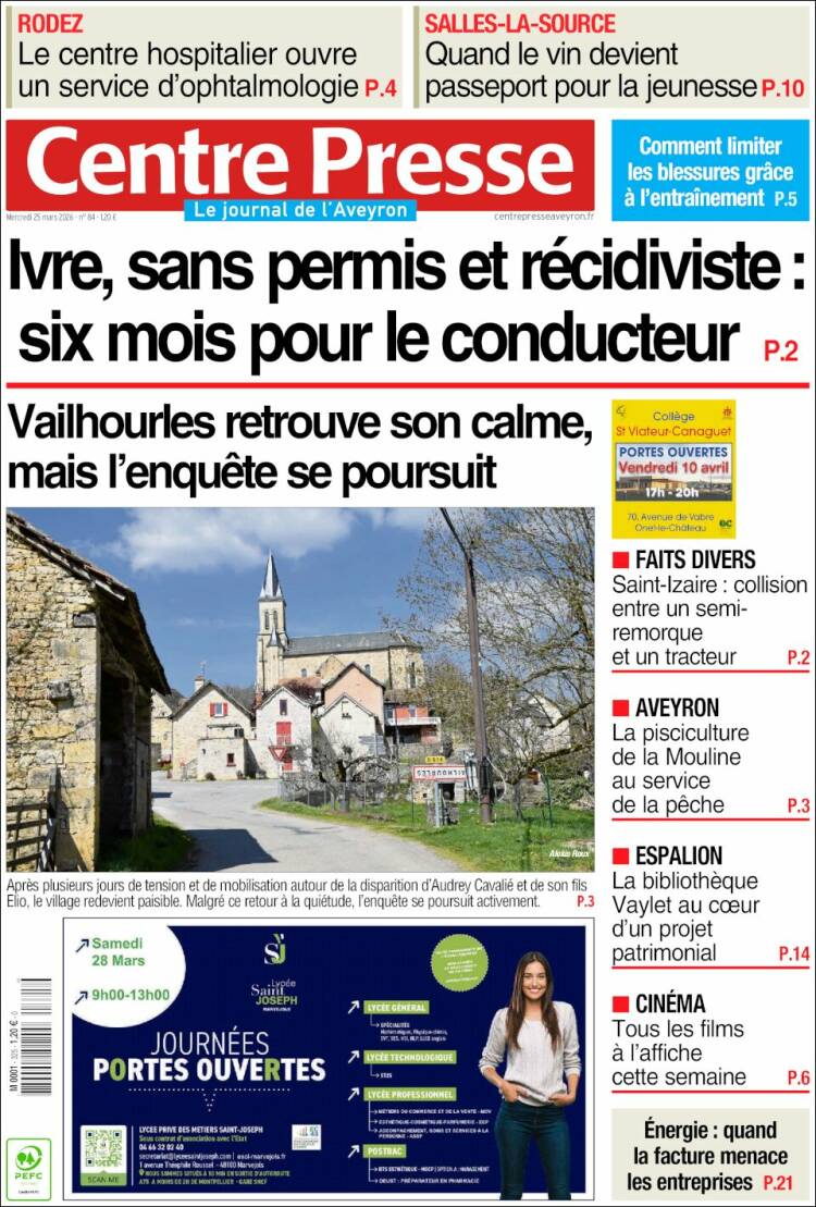Portada de Centre Presse (Francia)