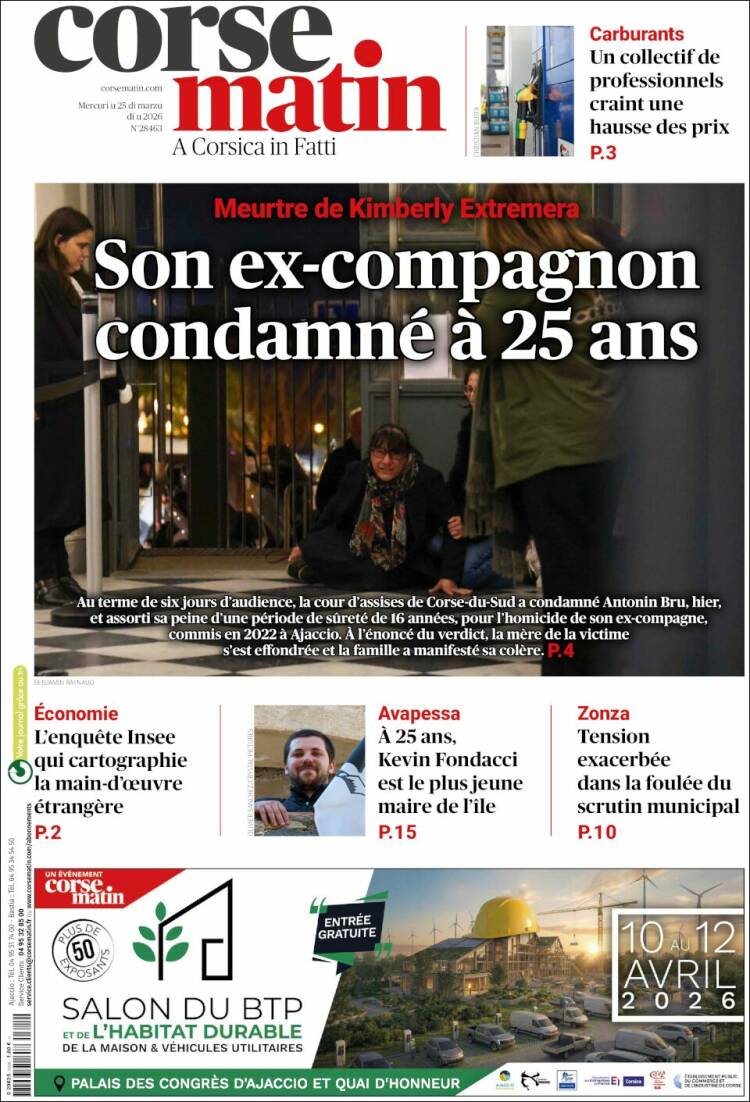 Portada de Corse-Matin (Francia)