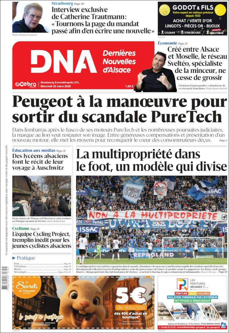 Portada de Les Dernières Nouvelles d'Alsace (Francia)